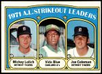 1972 Topps #96   -  Vida Blue / Joe Coleman / Mickey Lolich AL Strikeout Leaders  Front Thumbnail