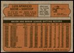 1972 Topps #313  Luis Aparicio  Back Thumbnail