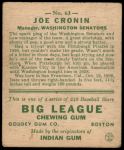1933 Goudey #63  Joe Cronin  Back Thumbnail
