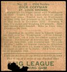 1934 World Wide Gum #23  Richard Coffman  Back Thumbnail