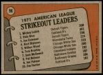 1972 Topps #96   -  Vida Blue / Joe Coleman / Mickey Lolich AL Strikeout Leaders  Back Thumbnail