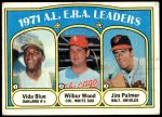 1972 Topps #92   -  Vida Blue / Jim Palmer / Wilbur Wood AL ERA Leaders  Front Thumbnail