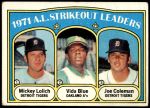 1972 Topps #96   -  Vida Blue / Joe Coleman / Mickey Lolich AL Strikeout Leaders  Front Thumbnail