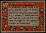 1958 Topps #436 - Willie Mays / Duke Snider Rival Fence Busters Back Thumbnail