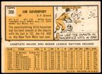 1963 Topps #388  Jim Davenport  Back Thumbnail