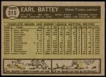 1961 Topps #315  Earl Battey  Back Thumbnail