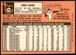 1969 Topps #395  Chris Short  Back Thumbnail