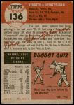 1953 Topps #136  Ken Heintzelman  Back Thumbnail