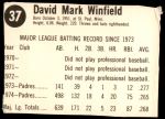 1975 Hostess #37  Dave Winfield  Back Thumbnail