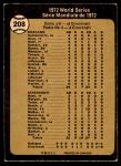 1973 O-Pee-Chee #208   -  Johnny Bench / Denis Menke / Bobby Tolan 1972 World Series - Game #6 - Reds' Slugging Ties Series Back Thumbnail