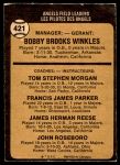 1973 O-Pee-Chee #421   -  Bobby Winkles / Tom Morgan / Salty Parker / Jimmie Reese / John Roseboro Angels Leaders Back Thumbnail