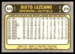 1981 Fleer #513  Sixto Lezcano  Back Thumbnail