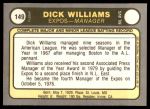 1981 Fleer #149  Dick Williams  Back Thumbnail
