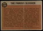 1962 Topps #138 GRN  -  Babe Ruth The Famous Slugger Back Thumbnail