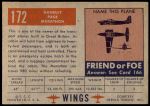 1952 Topps Wings #172   Handley Page Marathon Back Thumbnail