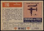 1952 Topps Wings #196   TE-1 Buckaroo Back Thumbnail