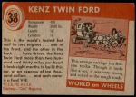 1954 Topps World on Wheels #38   Kenz Twin Ford Back Thumbnail