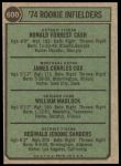 1974 Topps #600   -  Bill Madlock / Ron Cash / Jim Cox / Reggie Sanders Rookie Infielders   Back Thumbnail