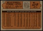 1972 Topps #447  Willie Stargell  Back Thumbnail