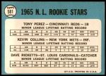 1965 Topps #581   -  Tony Perez / Kevin Collins / Dave Ricketts NL Rookies Back Thumbnail