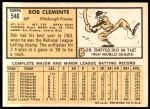 1963 Topps #540  Roberto Clemente  Back Thumbnail
