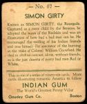 1933 Goudey Indian Gum #67  Simon Girty   Back Thumbnail