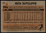 1983 Topps #497  Rick Sutcliffe  Back Thumbnail