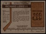 1973 O-Pee-Chee #53  Richard Lemieux  Back Thumbnail