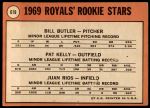 1969 Topps #619   -  Pat Kelly / Bill Butler / Juan Rios Royals Rookies Back Thumbnail
