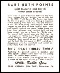 1948 Swell Sport Thrills Reprint #12   -  Babe Ruth Most Dramatic Homer Back Thumbnail
