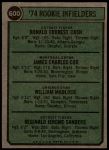 1974 Topps #600   -  Bill Madlock / Ron Cash / Jim Cox / Reggie Sanders Rookie Infielders   Back Thumbnail