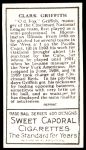 1911 T205 Reprint #81  Clark Griffith  Back Thumbnail