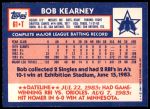 1984 Topps Traded #61  Bob Kearney  Back Thumbnail