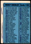 1974 O-Pee-Chee NHL #54   Checklist 1-132 Front Thumbnail
