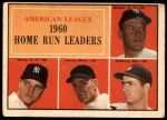 1961 Topps #44   -  Mickey Mantle / Roger Maris / Rocky Colavito / Jim Lemon AL HR Leaders Front Thumbnail